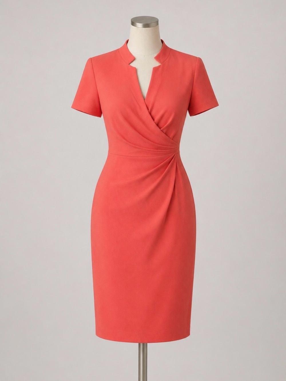Lafayette 148 New York Coral Guava Surplus Silk Faux Wrap Dress Career Womens 10